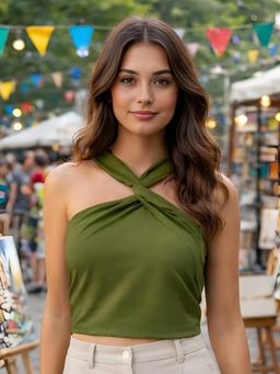 Don’t be basic - Olive Solid Crop Top