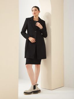 Latin Quarters - Women Black Collared Full Sleeves Solid Casual Coat