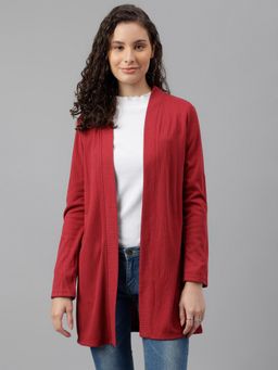 Latin Quarters - Women Maroon Full Sleeves Textured Casual Shrug
