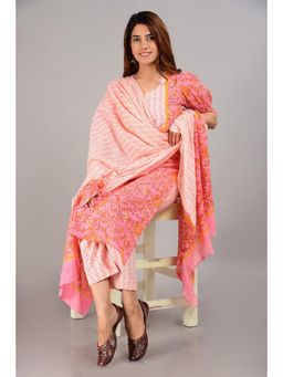 Biba - Pink Cotton Unstitched Suit (Set of 3)