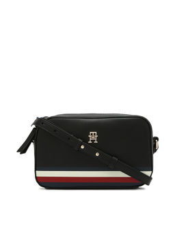 Tommy Hilfiger - Striped Black Pu Sling Bag