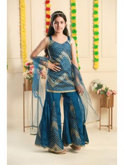 Titrit - Crepe Kurti with Sharara and Dupatta-Blue