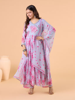 Gahan - Modal Sequence All Over Printed Lavender Angarkha and Pant with Dupatta (Set of 3)