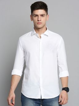 SHOWOFFFF - Mens Spread Collar White Self Design Shirt