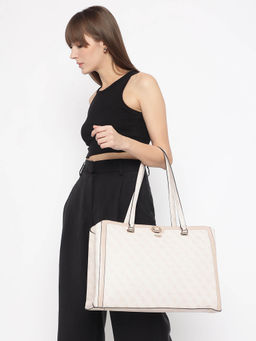 Guess - Beige Logo Monogram Orlina Travel Tote Bag