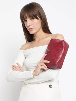 Guess - Claret Embossed Wilder Large Top Zip Pouch