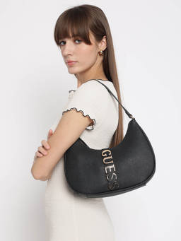 Guess - Black Solid Garrick Mini Top Zip Hobo Hand Handbag
