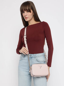 Guess - Light Rose Pink Solid Noelle Camera Crossbody Bag