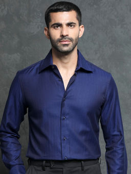 Rare Rabbit - Ruther Navy Blue Self Design Shirt