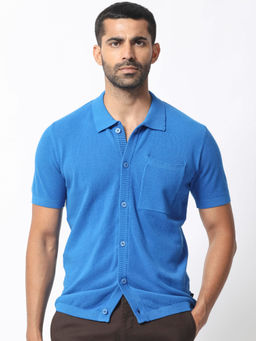 Rare Rabbit - Boise Ss Blue Textured Shirt