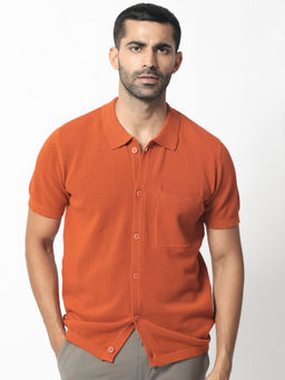 Rare Rabbit - Boise Ss Rust Textured Shirt