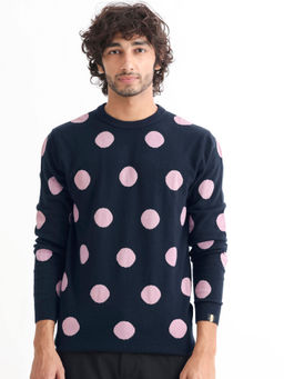 Rare Rabbit - Deremy Navy Blue Polka Dots Sweater