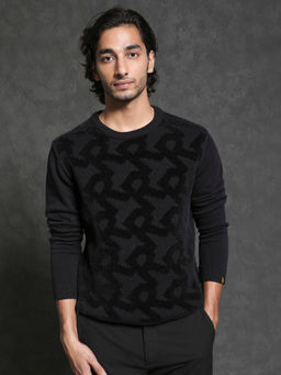 Rare Rabbit - Fink Black Typography Printed Sweater