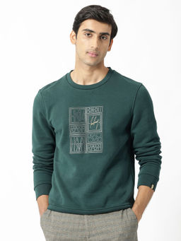 Rare Rabbit - Kofu Green Graphic Print Sweatshirt