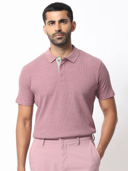 Rare Rabbit - Mello Dusky Pink Self Design Polo T-Shirt