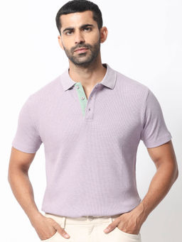 Rare Rabbit - Mello Dusky Purple Self Design Polo T-Shirt