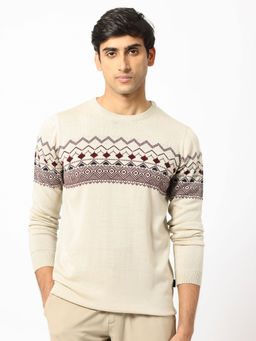 Rare Rabbit - Puzzle Off White Self Design Sweater