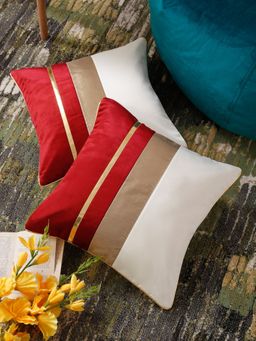 HOSTA HOMES - Red and White Set of 2 Color Blocked Square Cushion Covers