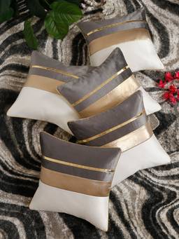 HOSTA HOMES - White and Grey Set of 5 Color Blocked Square Cushion Covers