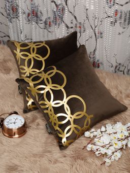 HOSTA HOMES - Brown and Gold Toned Set of 2 Geometric Square Cushion Covers