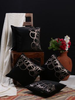 HOSTA HOMES - Black and Gold Toned Set of 5 Geometric Velvet Square Cushion Covers