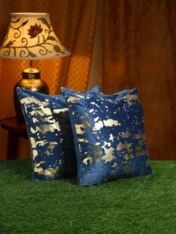 HOSTA HOMES - Blue and Gold Toned Set of 2 Foil Printed Square Cushion Covers