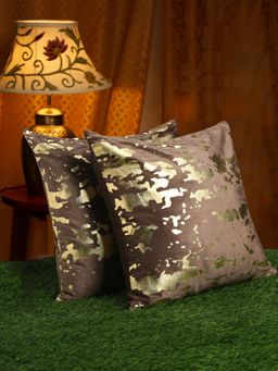 HOSTA HOMES - Brown and Gold Toned Set of 2 Foil Printed Square Cushion Covers