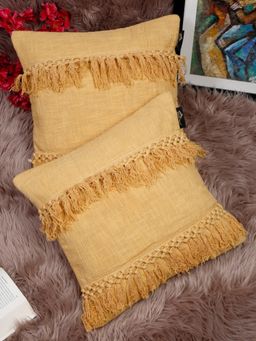 HOSTA HOMES - Yellow Set of 2 Self Design Pure Cotton Square Cushion Covers