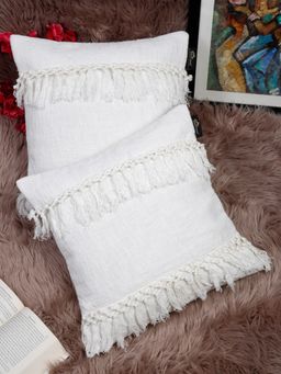 HOSTA HOMES - White Set of 2 Self Design Pure Cotton Square Cushion Covers