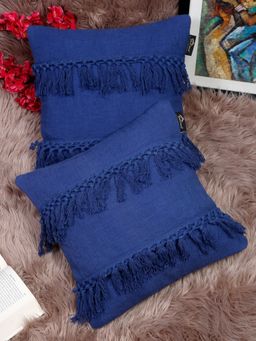 HOSTA HOMES - Navy Blue Set of 2 Self Design Pure Cotton Square Cushion Covers