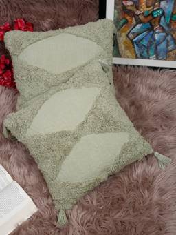 HOSTA HOMES - Green Set of 2 Self Design Square Cushion Covers