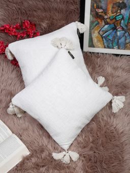 HOSTA HOMES - White Set of 2 Self Design Square Cushion Covers