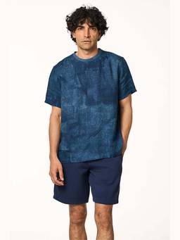 TERRA LUNA - Pico Navy Blue Linen T-shirt