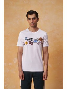 Muvazo - Speedway White Cotton Blended T-shirt
