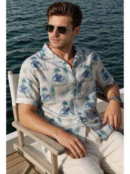 XKIND - Blue Pure Cotton Printed Relaxed Fit Shirt
