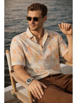XKIND - Orange Pure Cotton Printed Relaxed Fit Shirt