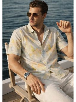 XKIND - Yellow Half Sleeves Printed Relaxed Fit Shirt