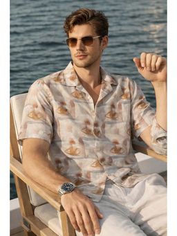 XKIND - Brown Cotton Printed Relaxed Fit Shirt