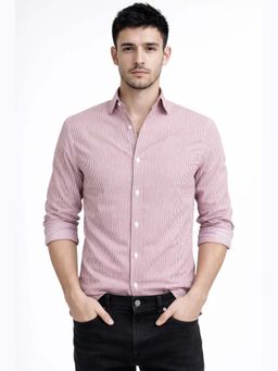 XKIND - Pink Pure Cotton Stripe Slim Fit Shirt