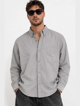 XKIND - Grey Pure Cotton Oxford Regular Fit Shirt