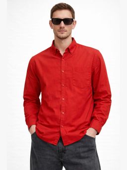 XKIND - Red Pure Cotton Oxford Regular Fit Shirt