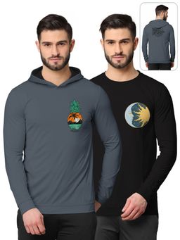 BULLMER - Printed Full Sleeve Sweatshirts For Men Grey And Black (Pack of 2)