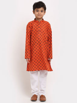 Kraft India - Boys Orange Printed Cotton Kurta