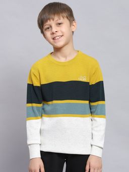 Monte Carlo - Mustard-White Striped Round Neck Sweater