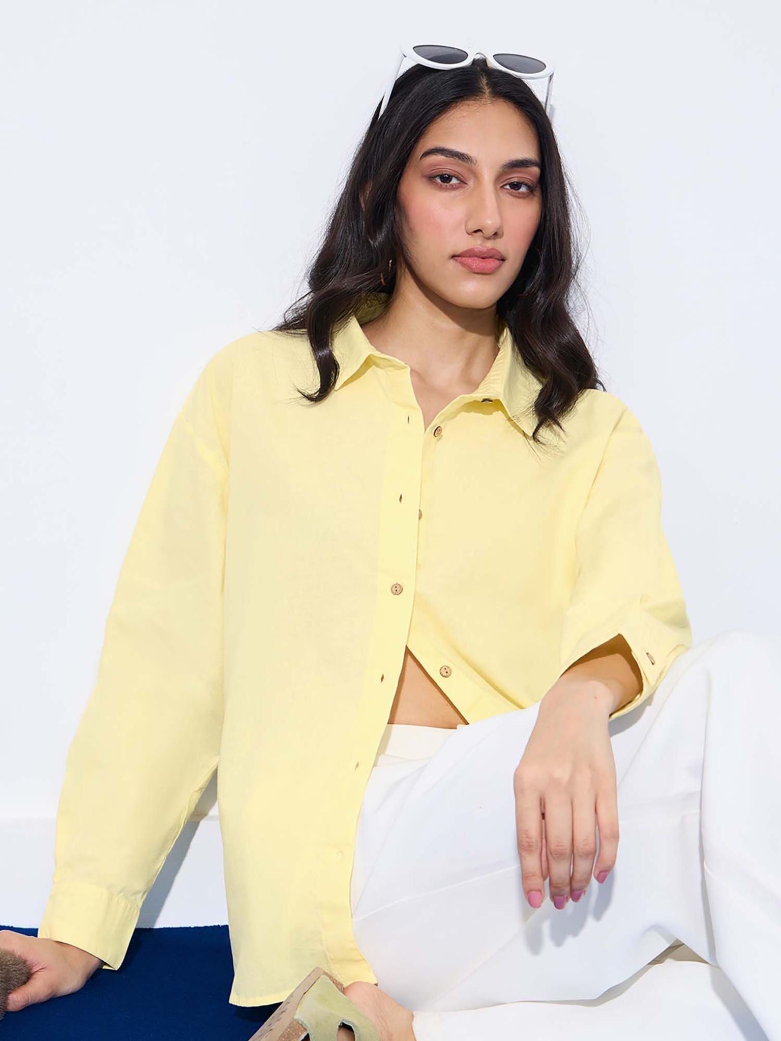 Women Cotton Linen Shirt: Butter Yellow