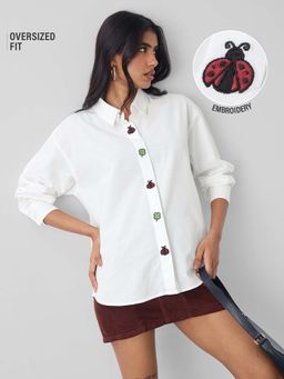 The Souled Store - Cotton Linen: Lucky Clover White Shirt