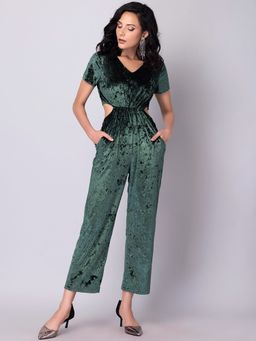 FabAlley - Green Velour Side Cut Out Jumpsuit