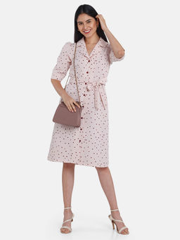 Zink London - Womens Polka Dots Polyester Midi Dress Pink (Set of 2)