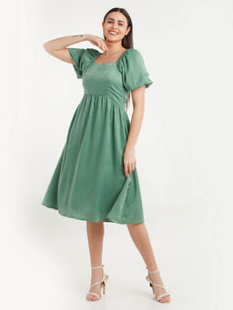 Zink London - Womens Solid Polyester Midi Dress Green