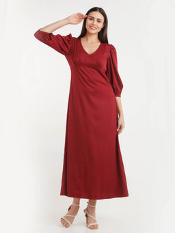 Zink London - Womens Solid Polyester Maxi Dress Maroon